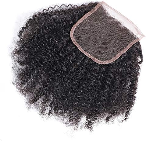 Feibin Afro Kinkys Curly Hair Closure 4x4 Free Part Lace Closure Mongolian Virgin Human Hair 4B 4C Natural Color 8 Inch
