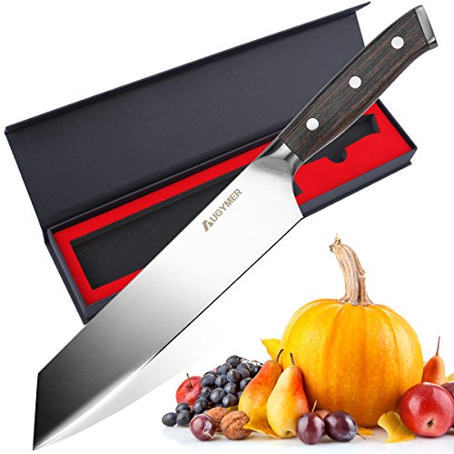 Chefs Knife, AUGYMER 8.5 Inch Professional Chef Knife German High Carbon Stainless Steel Full Tang Sharp Wood Handle Kitchen Knives with Gift Box