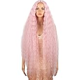 Style Icon 41" Lace Front Wigs Long Wavy Synthetic Wigs with Baby Hair Half Hand Tied 130% Density Wigs (41 Inches, PINK15)