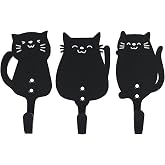 Synovana Cat Hooks Wall Mount, Cat Iron Wall Hooks Decorative Cat Coat Hooks for Hanging Towels, Coats, Hats, Set of 3