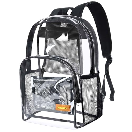 JOWURY Clear Backpack - Heavy Duty PVC Material, Large Clear School Bag for College Workplace Safety (17 Inch Backpack)