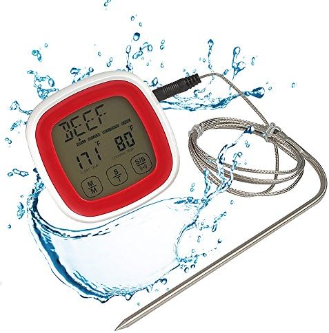 Digital Meat Thermometer (Backlit Touchscreen) with Timer Alert, for Kitchen Cooking, BBQ, Grill