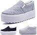 PPXID Women's High Platform Slip On Loafers Casual Canvas Student Shoes