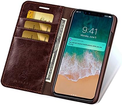 Lifechaser iPhone X Wallet Case for 2017 Apple iPhone X with Protective Credit Card Leather Flip Cover (Card Slot + Side Pocket), Brown