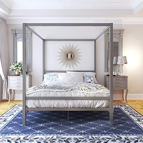 Dhp 5584296 Modern Canopy Bed With Built In Headboard Queen Size Gray Pricepulse