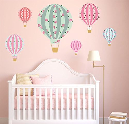 HOT AIR BALLOONS VINTAGE WALL STICKER KIT decal art nursery cute girl's bedroom (Large pack - sheet size 150cm x 116cm)