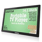 LEADSTAR 14 Inch Portable Digital ATSC TFT HD Screen Freeview LED TV for Car, Caravan, Camping, Outdoor or Kitchen. Built-in Battery Television/Monitor with Multimedia Player Support USB Card LEADSTAR
