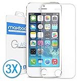 Maxboost Tempered Glass Screen Protector for iPhone 5s 5 5c, Pack of 3-0.2mm Ballistic Glass, 99% Touch-Screen Accurate