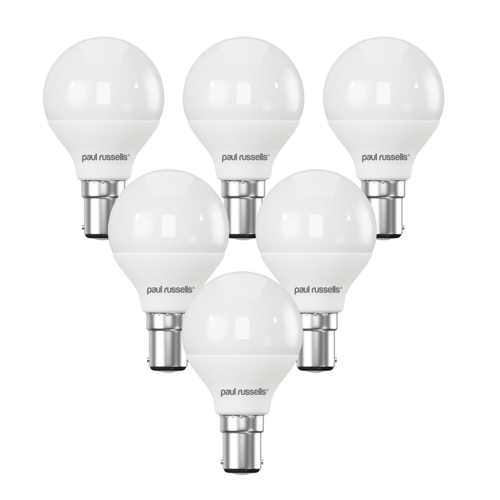 Paul Russells LED Light Small Bayonet Cap B15, 60w Equivalent, 6.5W 806 Lumens LED Bulbs, 6500K Bright Daylight, Mini Globe Frosted G45 SBC Golf Ball Energy Saving (Not Dimmable) Lightbulbs, Pack of 6