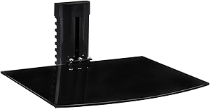 Mount-It! Floating Wall Mounted Shelf Bracket Stand for AV Receiver, Component, Cable Box, Playstation4, Xbox1, VCR Player, Blue Ray DVD Player, Projector, Load Capacity 22 lbs, Single Shelf, Tinted Tempered Glass, Adjustable Height
