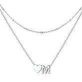 Suplight Gold/Silver Heart Initial Necklaces for Women, 14K Gold Plated Letter A-Z Layered Necklaces Dainty Heart Necklaces Birthday Gifts for Women