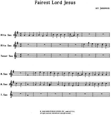 Fairest Lord Jesus for Saxophone Trio Arranged by William Jamieson