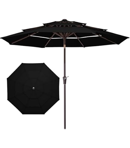 AreShark 9ft 3-Tier Patio Umbrellas, Outdoor Umbrella with 8 Sturdy Ribs UV Protection Windproof, Market Table Umbrella w/Push Button Tilt & Crank for Pool, Porch, Deck, Garden(Black) : Patio, Lawn