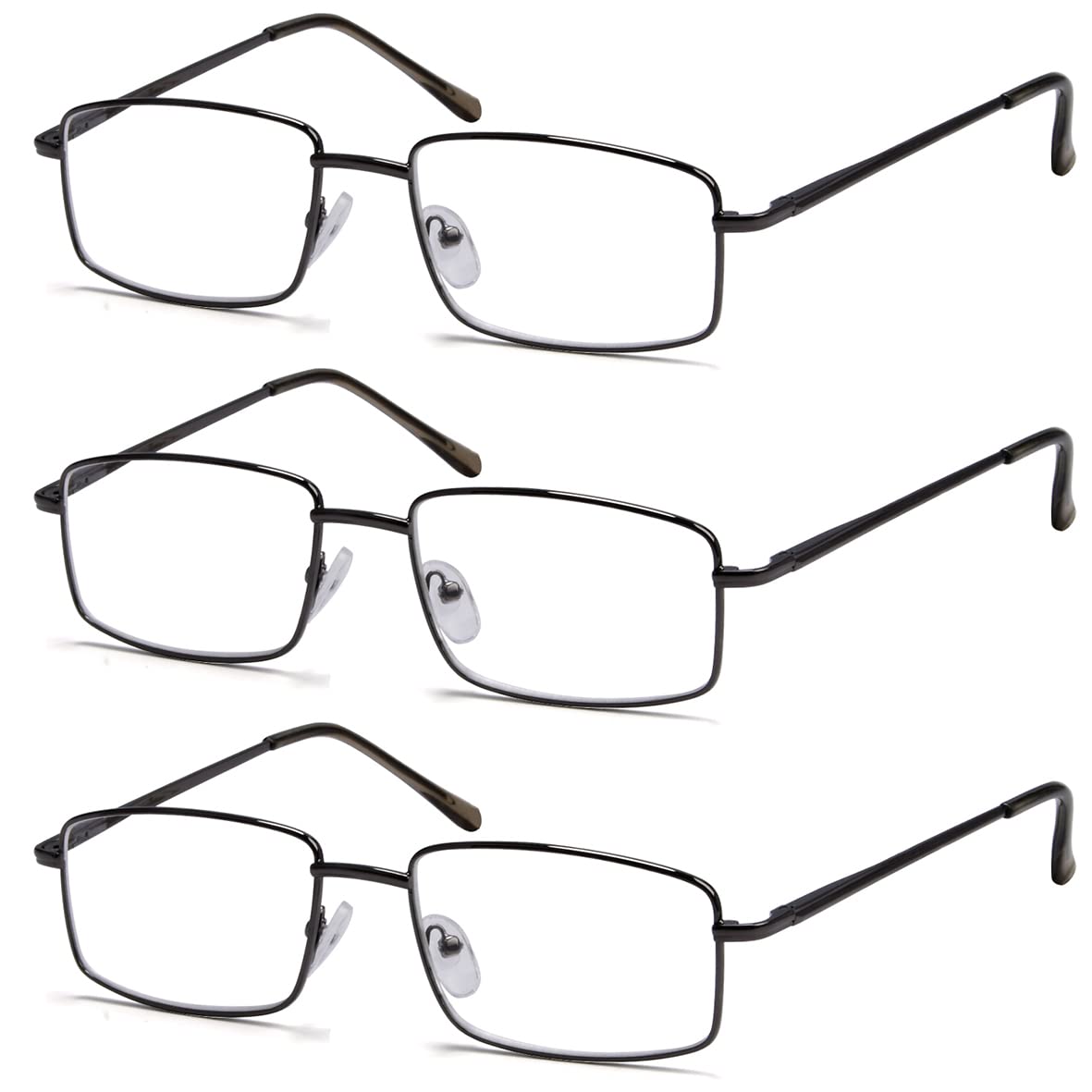 Eyekepper 3-pack Readers Rectangular Spring Temple Large Metal Reading Glasses Men Gunmetal
