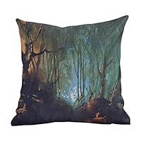 Matt Flowe Modern Pillowcase Mystic,Whimsical Forest Reflection in Lake Deep Dark Mystical Artsy Surreal Illustration,Brown Teal,for Sofa Bed (only Pillowcase,No Pillow) 16"x16"inch