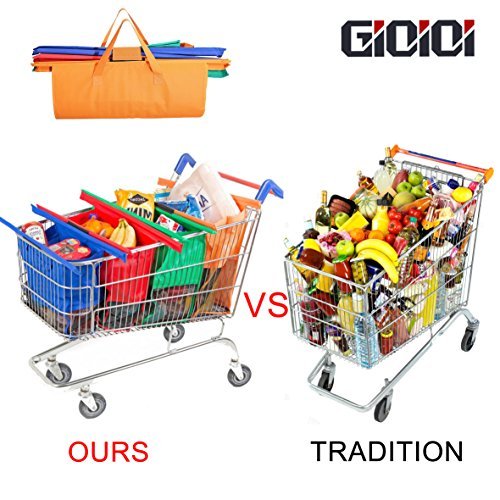 Trolley Bags - Reusable Grocery Bags, Eco Friendly Shopping Cart Bag, Heavy Duty and Washable, sized for USA, Foldable Grocery Tote set of 4 by GIOIOI