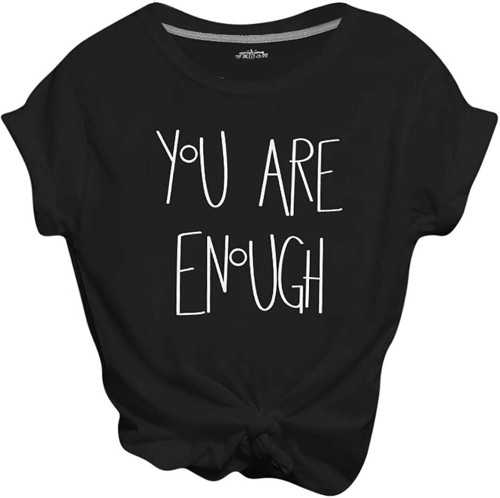 LIM&SHOP Women's Summer Casual Cute Graphic Letter Print Cotton Short Sleeve Crew Neck Loose T-Shirt Tees Cotton Tops