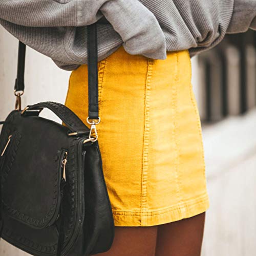 VICCKI Women Casual Sexy High Waist Pencil Zipper Bodycon Hip Short Mini Skirt Yellow - Thumbnail 4