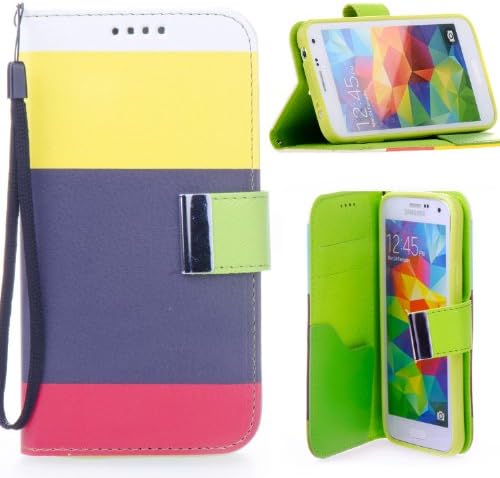 Yigoo Luxury PU Cover Samsung Galaxy S5 leather Case Flip Magnetic Wallet Case for Girls with Credit Card Holder for Girls White + Yellow + Black + Red