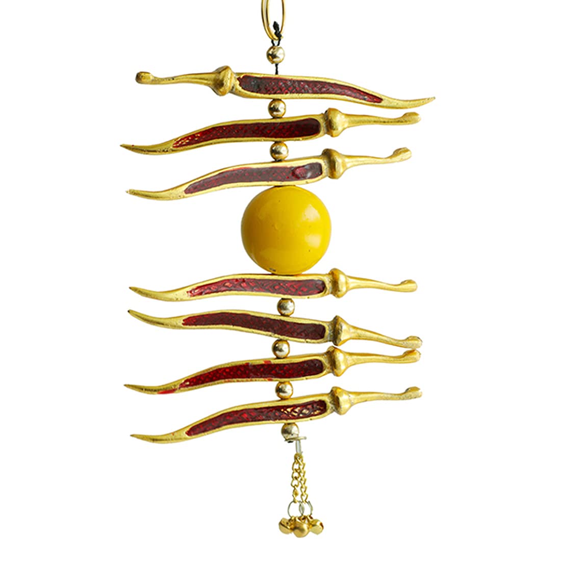Nimbu Mirchi Nazar Battu Wall Hanging for Home Decor, Living Room Décor Evil Eye Protector Hanging Good Luck Charm Metallic Mother Day Decorations Showpiece for Cars Homes & Offices (Size :-9"Approx)