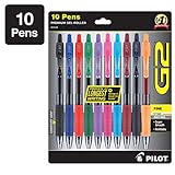 Pilot G2 Retractable Premium Gel Ink Roller Ball Pens, Fine Point, 10-Pack, Assorted Color Inks (31236)