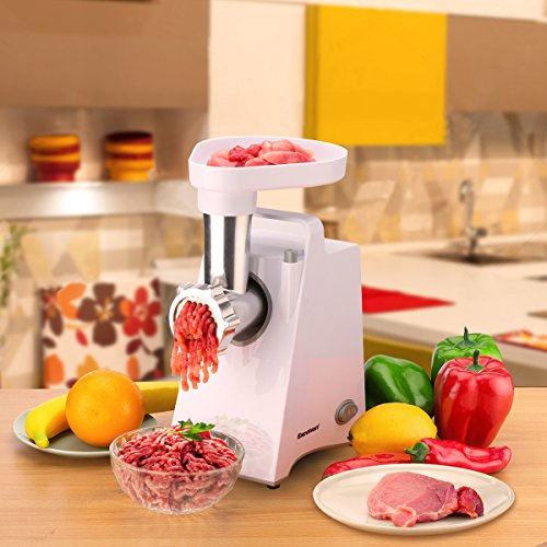 Meat Grinder Electric Stainless Steel Sausage Maker, Meat Mincer Sausage Stuffer with Grinding Plates for Home Use (White)