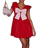 Aopwsrlyi Women Bow Front Ruffle Babydoll Short Dress Sexy Backless Deep V Neck Party Cocktail Mini Dress