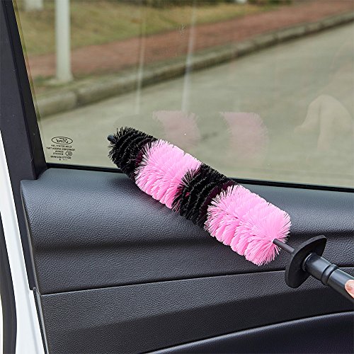 Jscarlife Universal Car Auto Motorcycle Wheel Tyre Tire Rim Hub Long Brush Scrub Cleaning Washing Tool Pink