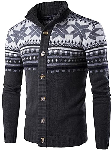 Men's Fashion Casual Slim Fit Cardigans Stand Collar Print Sweaters Dark Gray Men's Fashion Casual Slim Fit Cardigans Stand Collar Print Sweaters Dark Gray