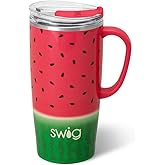 Swig Life 22oz Travel Mug, Insulated Tumbler with Handle and Lid, Travel Coffee Mug, Cup Holder Friendly, Stainless Steel 22 oz Tumbler, Reusable Insulated with Lid (Melon Slice)