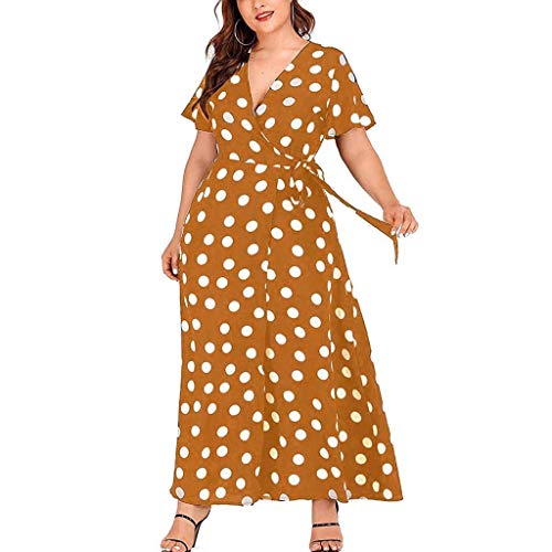 BODOAO Women's Polka Dot Printed Plus Size Dress Casual V-Neck Short-Sleeved Belt Dress