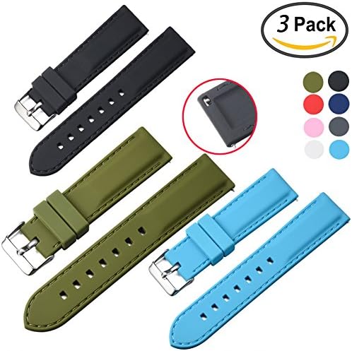 STYLELOVER 3 Pack Quick Release Silicone Watch Bands,Premium Soft Rubber Watch Straps for Men or Women 20mm 22mm