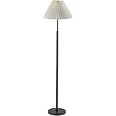 Adesso Black Floor Lamp with White Pleated Lampshade &ndash; Modern Accent Light for Bedroom, Living Room, and House D&eacute;cor, 60.75&rdquo; Tall