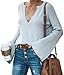PRETTYGARDEN Women's Casual Knitted Sexy Deep V-Neck Long Bell Sleeve Solid Loose Fit Lightweight Kimono Sweater Pullover Tops (Light Grey, Medium)