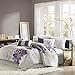 Madison Park Lola Sateen Cotton Comforter Set-Casual Medallion Floral Design All Season Down Alternative Bedding, Shams, Bedskirt, Decorative Pillows, Queen, Grey/Purple 7 Piece