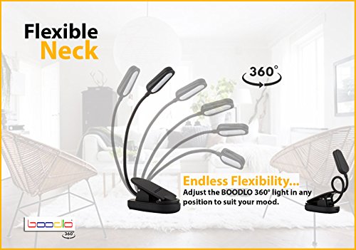 BOODLO 360° RECHARGEABLE BOOK LIGHT for reading in Bed or Desk with EYE-CARE Protection, 20 HOURS of Reading, 2 Modes, 4 LED, Easy CLIP ON Reading Light, LIGHTWEIGHT, for Music stand (WARM) - Thumbnail 5