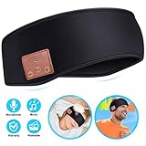 Sleep Headphones Bluetooth Headband, Wireless Bluetooth 5.0 Headset Unisex Sports Headband Headphones, Music Sweatband for Workout, Jogging, Yoga, Insomnia, Air Travel, Black