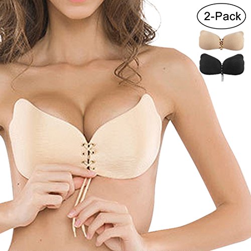[Newest Version] Adhesive Bra Push up Strapless Invisible Bra Pair of 2