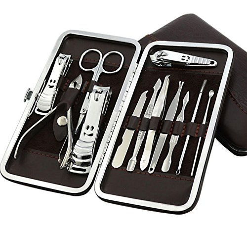 Easy To Clean Nail Care Manicure Pedicure Scissors Remover Nail Clipper Earpick Grooming Kits Tool 12PCS (Color : Black, Size : 1582.5cm) - Thumbnail 4