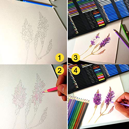 LadyRosian 71PCS Drawing Pencils Set, Portable Professional Sketch Kit, Graphite Charcoal Pencils Erasers Sketch Book Set Art Supplies for Kids, Adults and Artists