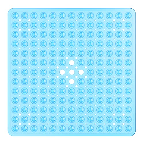 XIYUNTE Square Shower Mat Non Slip - 21 x 21inch Bath Shower Tub Mat, Square Bath Mats for Shower, Non Slip Bathtub Mats with Suction Cups and Drain Holes, Machine Washable, Clear Blue