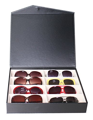 8 Piece Large Black Carbon Fiber Eyeglass Sunglass Glasses Display Case