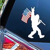 WSQ Sasquatch Bigfoot Rock On American Flag Vinyl Decal Sticker Premium Quality Vinyl Size 5-inch for Car Bumper Truck Van SUV Window Wall Boat Cup Tumblers Laptop or Any Smooth Surface