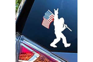 WSQ Sasquatch Bigfoot Rock On American Flag Vinyl Decal Sticker Premium Quality Vinyl Size 5-inch for Car Bumper Truck Van SUV Window Wall Boat Cup Tumblers Laptop or Any Smooth Surface