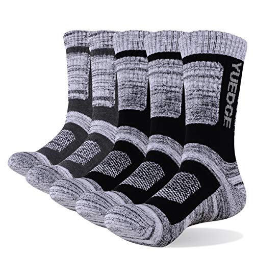 YUEDGE Mens 5 Pairs Wicking Breathable Cushion Comfortable Casual Crew Socks Multi Performance Walking Athletic Socks