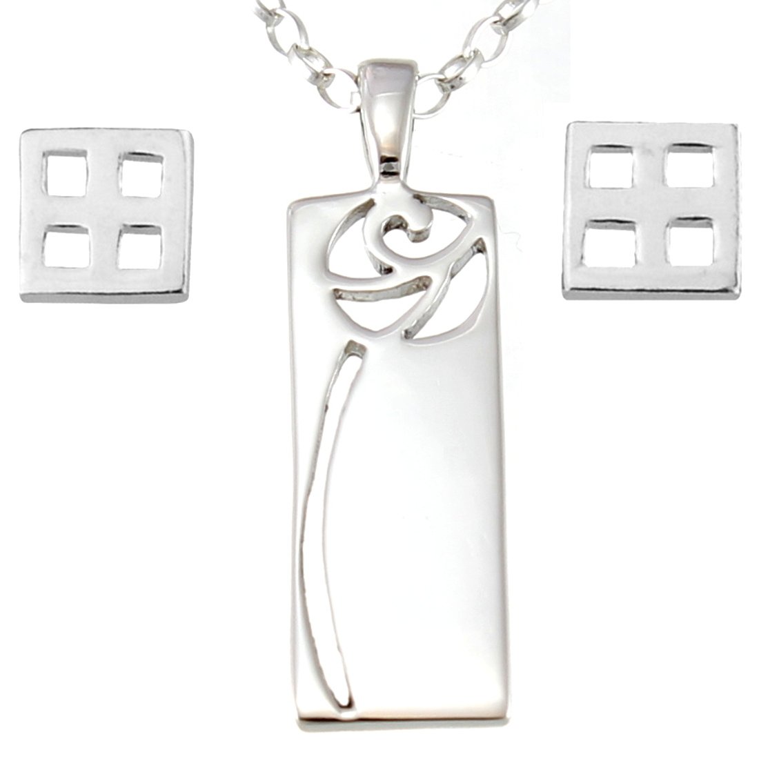 Alexander Castle Women's Jewellery Set 925 Sterling Silver Charles Rennie Mackintosh Gift Set - Necklace and Earring Set with Jewellery Gift Box