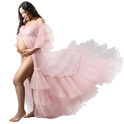 Tianzhihe Fluffy Tulle Maternity Robe for