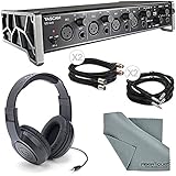 Tascam US-4x4 4-Channel USB Audio Interface Bundle with 2 X ¼”, Cable + 2 X XLR Cable + Samson Stereo Headphones+ Fibertique Cleaning Cloth