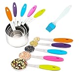 Premium Measuring Cups Measuring Spoons Set and Basting Brush ,11 Piece - Stainless Steel Anti-Slip W/ Soft-Flexible and Heat-Resistant Handles Comfortable Easy to Clean Cup Size (1 - 8.45) Oz