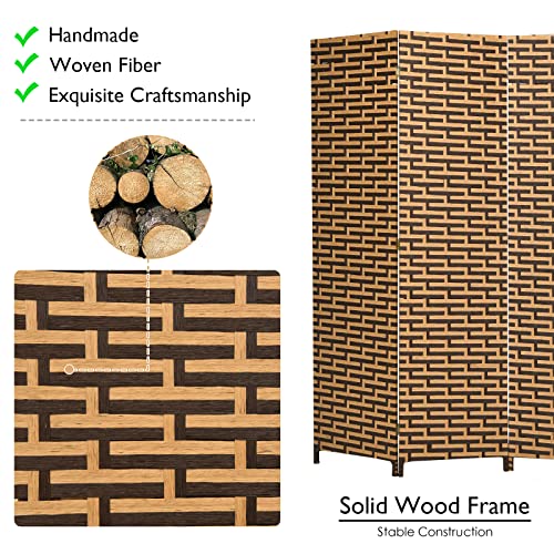 Giantex Room Divider, 6 Ft 4 Panel Handmade Rattan Room Divider, Wood Folding Screen Room
